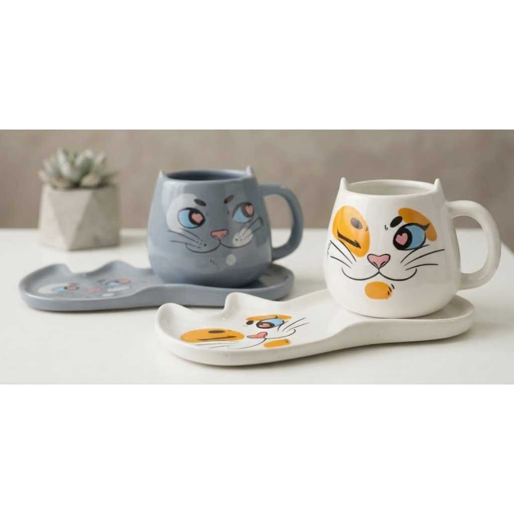 Kit Caneca Café Chá Gato Carinhas Divert ...